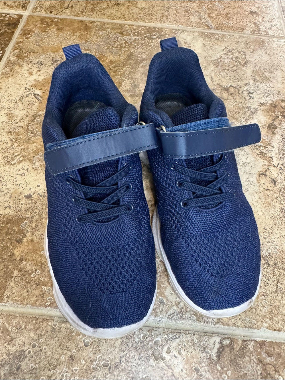 Kids Navy Blue Knit Sneakers with Hook-and-Loop Strap